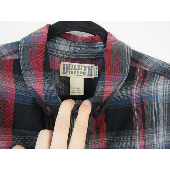 NWT Duluth Trading Co. Large Tall Trim Fit Plaid Black Red Gray Cotton - Picture 4 of 8